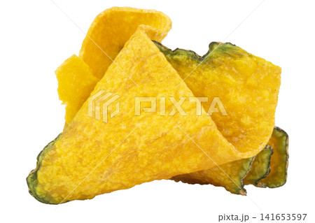 Crispy fried pumpkin thai piece isolated on white background Crispy fried pumpkin thai piece isolated on white background 141653597