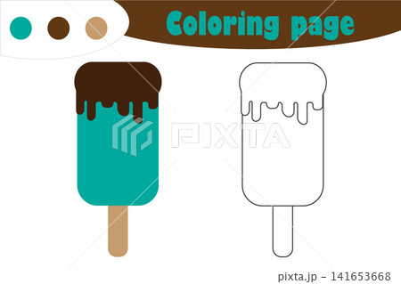 Ice cream in cartoon style, coloring page, spring education paper game for the development of children, kids preschool activity, printable worksheet, vector illustration Ice cream in cartoon style, coloring page, spring education paper game for the development of children, kids preschool activity, printable worksheet, vector illustration 141653668