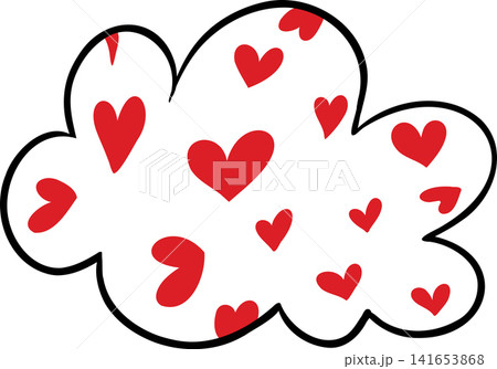 White thought cloud with hearts inside for "love dream" concept, isolated on transparent background. 141653868