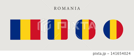 Romania national flag set in original proportion and different shapes styles. Official Romanian symbol vector collection 141654024