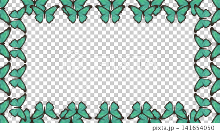 Decorative butterfly frame featuring layered turquoise butterflies forming an elegant border with generous copy space Decorative butterfly frame featuring layered turquoise butterflies forming an elegant border with generous copy space 141654050