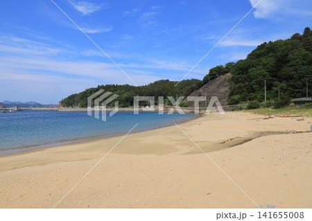 青い海と白い砂浜が美しい鳴き砂の夏浜（宮城県女川町） 141655008