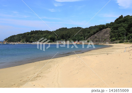 青い海と白い砂浜が美しい鳴き砂の夏浜(宮城県女川町) 青い海と白い砂浜が美しい鳴き砂の夏浜(宮城県女川町) 141655009