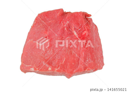 Beef tenderloin isolated on a white background. Piece of raw meat for further cooking. Beef cutlet. Top view. Beef tenderloin isolated on a white background. Piece of raw meat for further cooking. Beef cutlet. Top view. 141655021