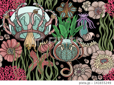 Colorful seamless marine pattern with corals Colorful seamless marine pattern with corals 141655249