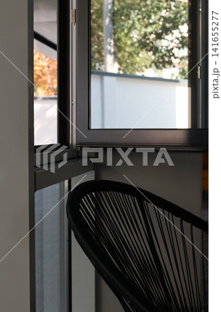 White plastic window and the back of the chair. White plastic window and the back of the chair. 141655277