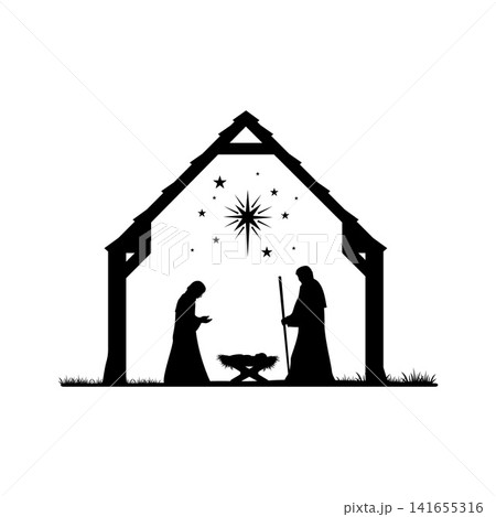 Silhouette of Joseph and Mary in the manger. Silhouette of Joseph and Mary in the manger. 141655316