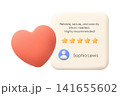 A 3d heart testimonial card shows customer review feedback and five star rating 141655602