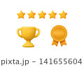 A 3d trophy medal and five star rating show quality winner award icons 141655604