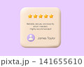 Purple 3d testimonial card template shows customer review feedback and star rating 141655610