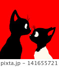 Lovely cats on red background, white and black cats love each other 141655721