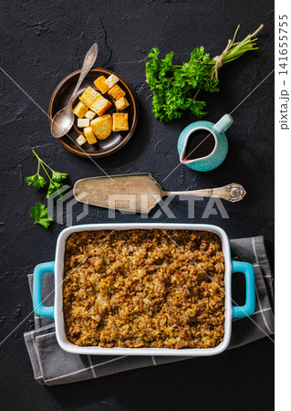 Homemade minced meat and rice casserole bake 141655755