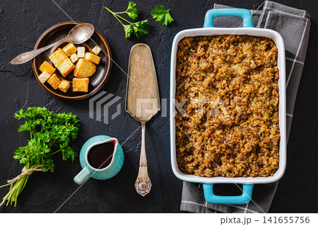 Homemade minced meat and rice casserole bake 141655756
