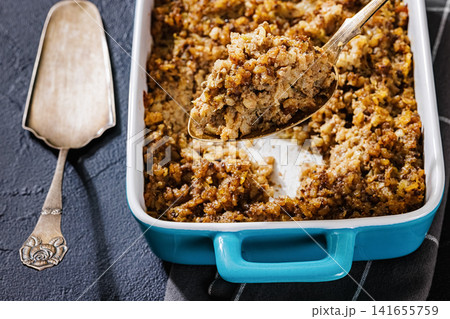 American minced meat and rice casserole in a dish 141655759