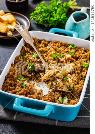 Homemade minced meat and rice casserole bake Homemade minced meat and rice casserole bake 141655760