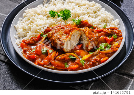 American Style Meatloaf Patty with Sauce and rice American Style Meatloaf Patty with Sauce and rice 141655791