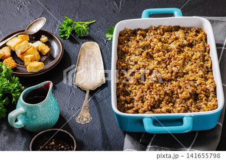 Classic American Midwest hamburger rice hot dish 141655798