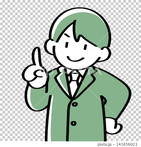 Upper body of a man in a suit with his index finger raised. Upper body of a man in a suit with his index finger raised. 141656021