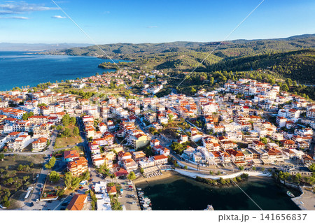 Aerial view of Neos Marmaras coastal town in Halkidiki, Greece Aerial view of Neos Marmaras coastal town in Halkidiki, Greece 141656837