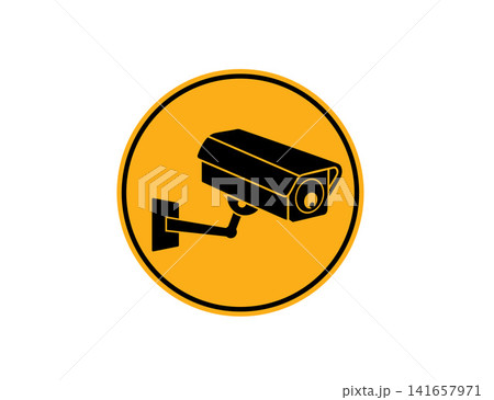 Surveillance Camera Icon in Yellow Warning Circle CCTV Security Camera Sign for Monitoring and Protection. Surveillance Camera Icon in Yellow Warning Circle CCTV Security Camera Sign for Monitoring and Protection. 141657971