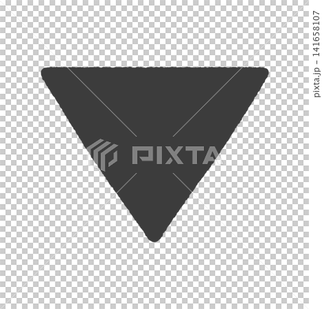 Roughly hand-drawn black triangle with rounded corners - Simple and stylish frame and embellishment illustration with a downward-pointing arrow. Roughly hand-drawn black triangle with rounded corners - Simple and stylish frame and embellishment illustration with a downward-pointing arrow. 141658107