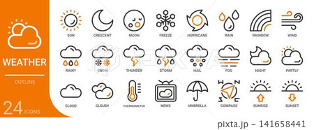 weather outline icon set,24 vector icons weather outline icon set,24 vector icons 141658441