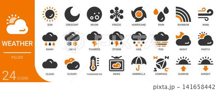 weather filled glyph icon set,24 icons 141658442