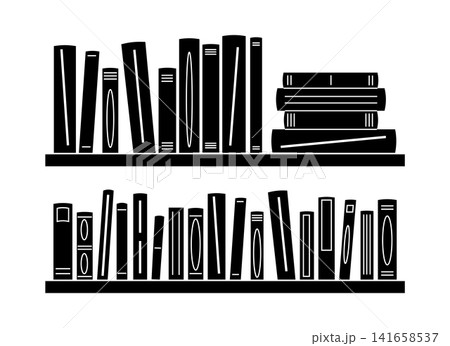 Black Bookshelf Silhouette with Book Collection 141658537