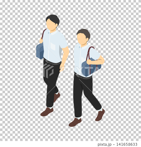 等距插圖:兩名國中男生(身著夏裝)正在行走 等距插圖:兩名國中男生(身著夏裝)正在行走 141658633