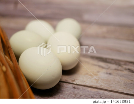 Duck Eggs on Wooden Table - Organic Food and Farm Concept Duck Eggs on Wooden Table - Organic Food and Farm Concept 141658981