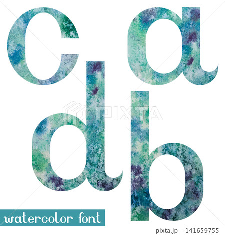 Green-blue watercolor font A,B,C,D Green-blue watercolor font A,B,C,D 141659755