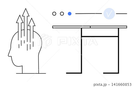 Innovation, productivity, decision-making, creativity, technology, workflow design. Minimalist head with upward arrows next to linear shapes. Innovation and productivity concepts Innovation, productivity, decision-making, creativity, technology, workflow design. Minimalist head with upward arrows next to linear shapes. Innovation and productivity concepts 141660853