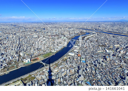 東京都、東京スカイツリーからの眺め(北千住方向) 東京都、東京スカイツリーからの眺め(北千住方向) 141661041