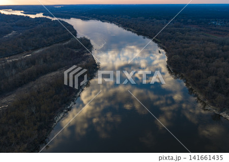 Aerial view of Vistula River near Warsaw with reflective water Aerial view of Vistula River near Warsaw with reflective water 141661435