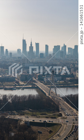 Aerial view of Warsaw with Swietokrzyski Bridge and skyline Aerial view of Warsaw with Swietokrzyski Bridge and skyline 141661531