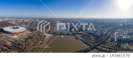 Aerial panorama of Warsaw with Vistula River and PGE Narodowy Aerial panorama of Warsaw with Vistula River and PGE Narodowy 141661570