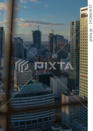 Elevated View of Warsaw City Center with Prominent Skyscrapers Elevated View of Warsaw City Center with Prominent Skyscrapers 141661637