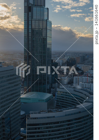 Elevated View of Warsaw City Center with Warsaw Spire Skyscraper Elevated View of Warsaw City Center with Warsaw Spire Skyscraper 141661640