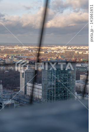 Elevated View of Warsaw with Modern Skyscraper in Foreground Elevated View of Warsaw with Modern Skyscraper in Foreground 141661651
