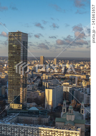 Panoramic View of Warsaw with Skyscraper and Historic Church Panoramic View of Warsaw with Skyscraper and Historic Church 141661657