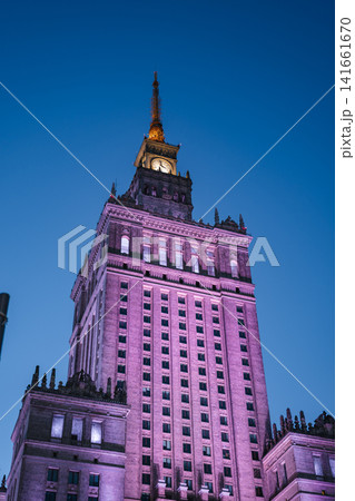 Palace of Culture and Science in Warsaw Illuminated in Purple Light Palace of Culture and Science in Warsaw Illuminated in Purple Light 141661670