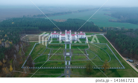 Aerial Neo Gothic Kosava Castle and gardens in Brest Region, Belarus Aerial Neo Gothic Kosava Castle and gardens in Brest Region, Belarus 141661721