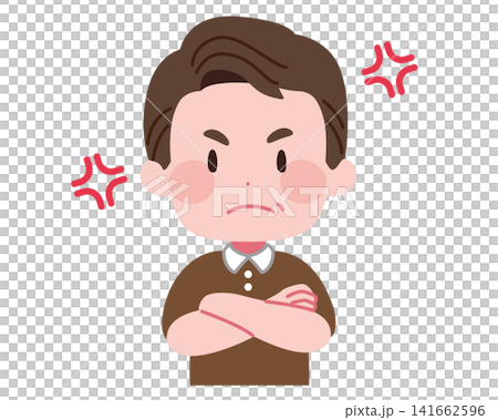 Illustration of a middle-aged or senior man with his arms crossed in anger. Illustration of a middle-aged or senior man with his arms crossed in anger. 141662596