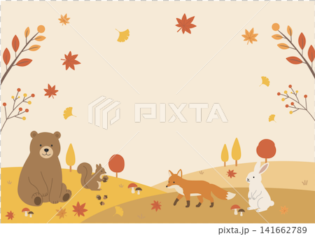 Autumn Themes: Autumn Banner Illustration - Simple Flat Design - Forest Animals, Autumn Landscape, and Autumn Fruits Autumn Themes: Autumn Banner Illustration - Simple Flat Design - Forest Animals, Autumn Landscape, and Autumn Fruits 141662789