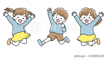 元気いっぱいジャンプをする子どもたちのセットのベクターイラスト 元気いっぱいジャンプをする子どもたちのセットのベクターイラスト 141663184