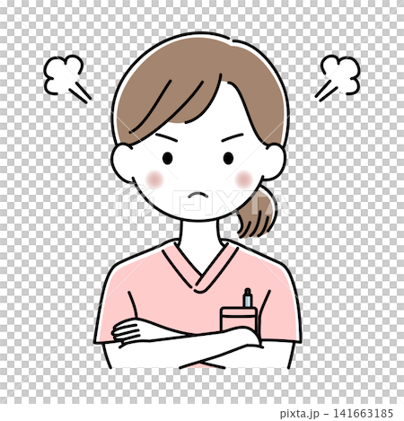 女護士上半身的向量圖,她雙臂交叉,一臉憤怒。 女護士上半身的向量圖,她雙臂交叉,一臉憤怒。 141663185