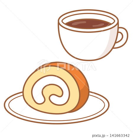 ロールケーキとコーヒーのセットイラスト ロールケーキとコーヒーのセットイラスト 141663342