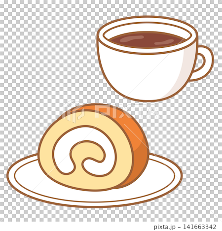 Illustration of a roll cake and coffee set Illustration of a roll cake and coffee set 141663342