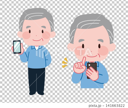 Illustration material of a senior man operating a smartphone Illustration material of a senior man operating a smartphone 141663822