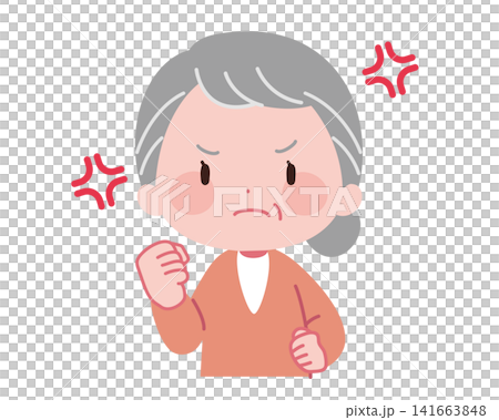 Illustration of an angry senior woman clenching her fists Illustration of an angry senior woman clenching her fists 141663848
